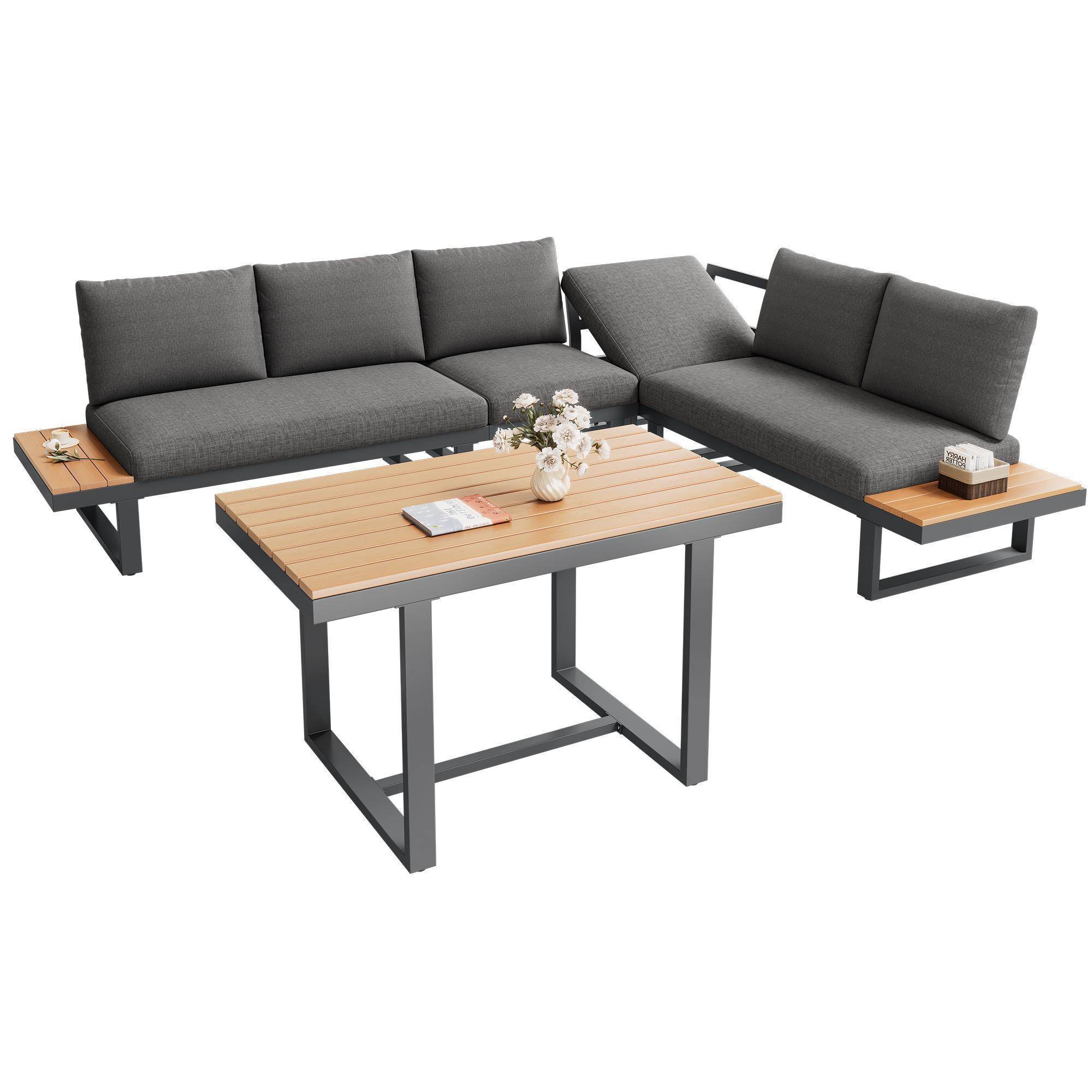 Ensemble de mobilier de jardin, avec inclinaison réglable (5 positions, jusqu'à 55°), tubes en acier galvanisé, gris + noir - Image 5