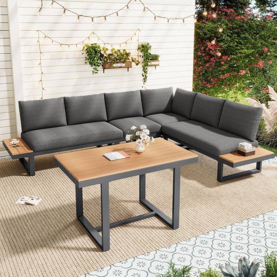 Ensemble de mobilier de jardin, avec inclinaison réglable (5 positions, jusqu'à 55°), tubes en acier galvanisé, gris + noir - Image 1