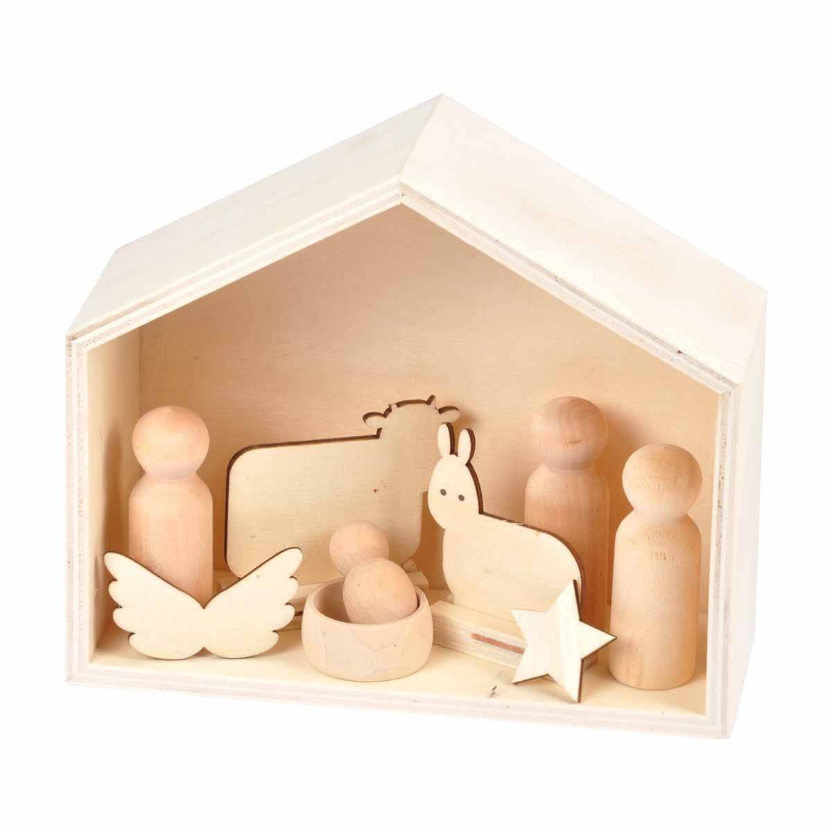 Crèche de Noël à Décorer en Bois "6 Sujets" Naturel - Image 3