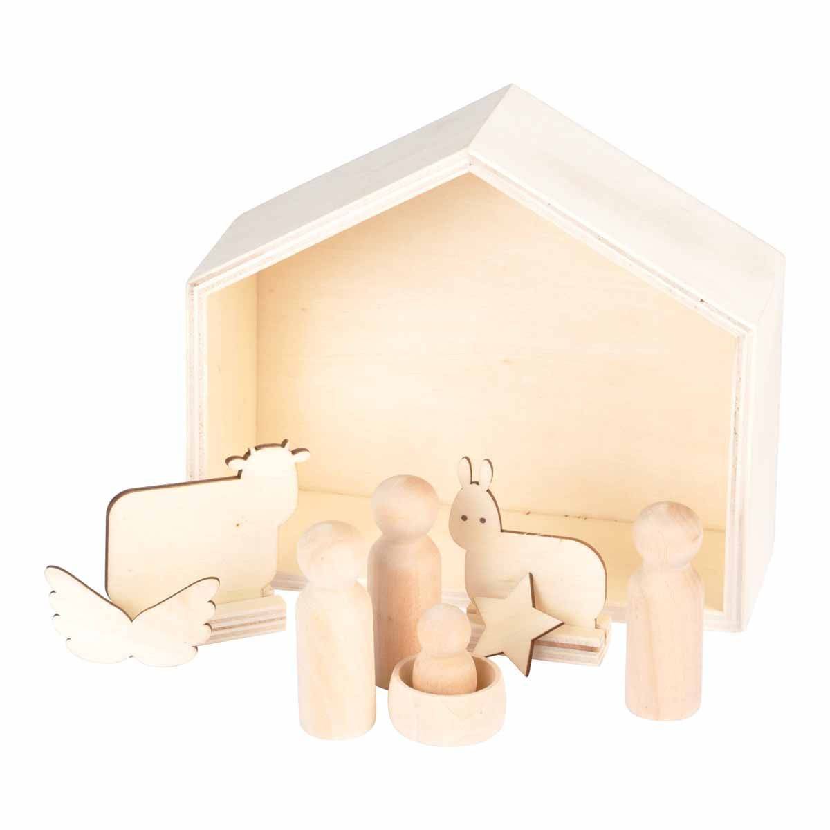 Crèche de Noël à Décorer en Bois "6 Sujets" Naturel