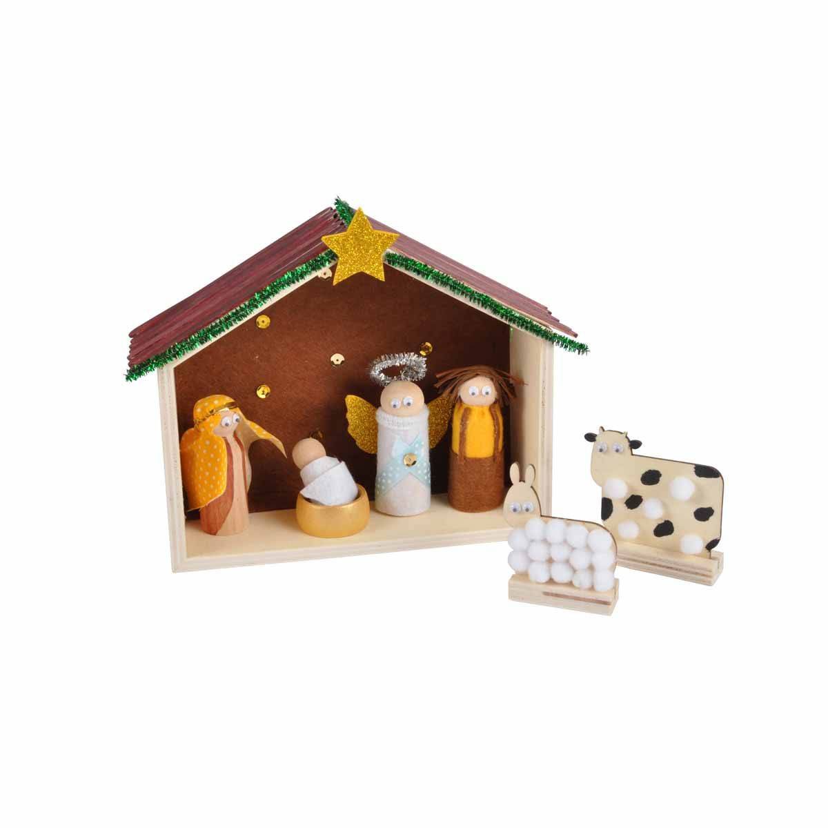 Crèche de Noël à Décorer en Bois "6 Sujets" Naturel - Image 2