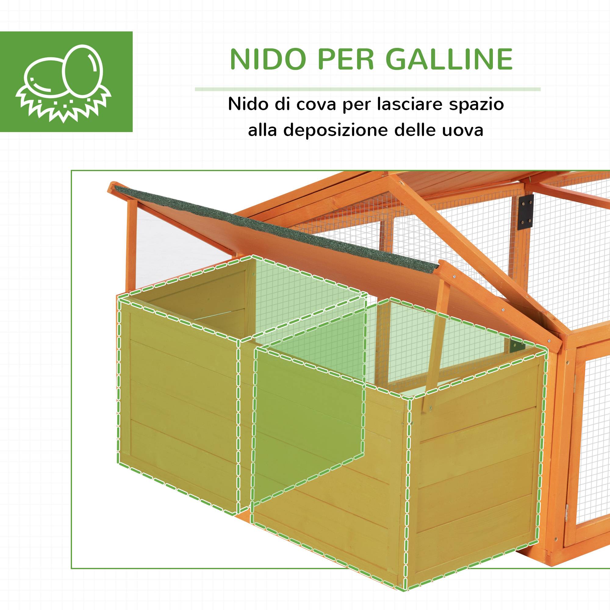 Poulailler en bois pour 4 à 8 poules, avec grillage et toit ouvrant, 240 x 112,5 x 76 cm, orange - Image 9