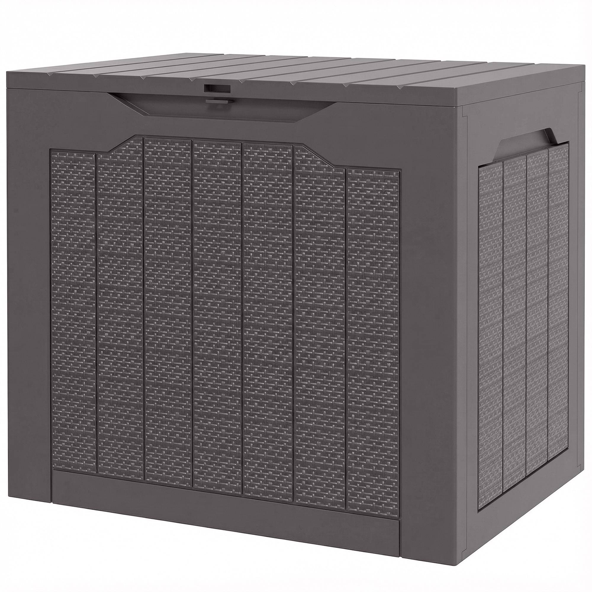 Coffre de rangement extérieur 97L avec poignées encastrées, malle de rangement extérieur étanche 56 x 41 x 50 cm, marron - Image 2