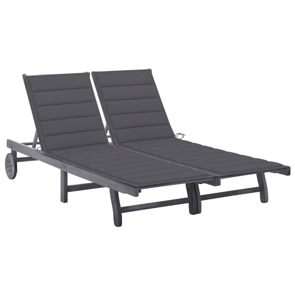 PANGIVO - Chaise longue 2 places bois d’acacia gris avec coussins 200 x 118/123 x 30/62/76/85 cm - PANGIVO - Image 1