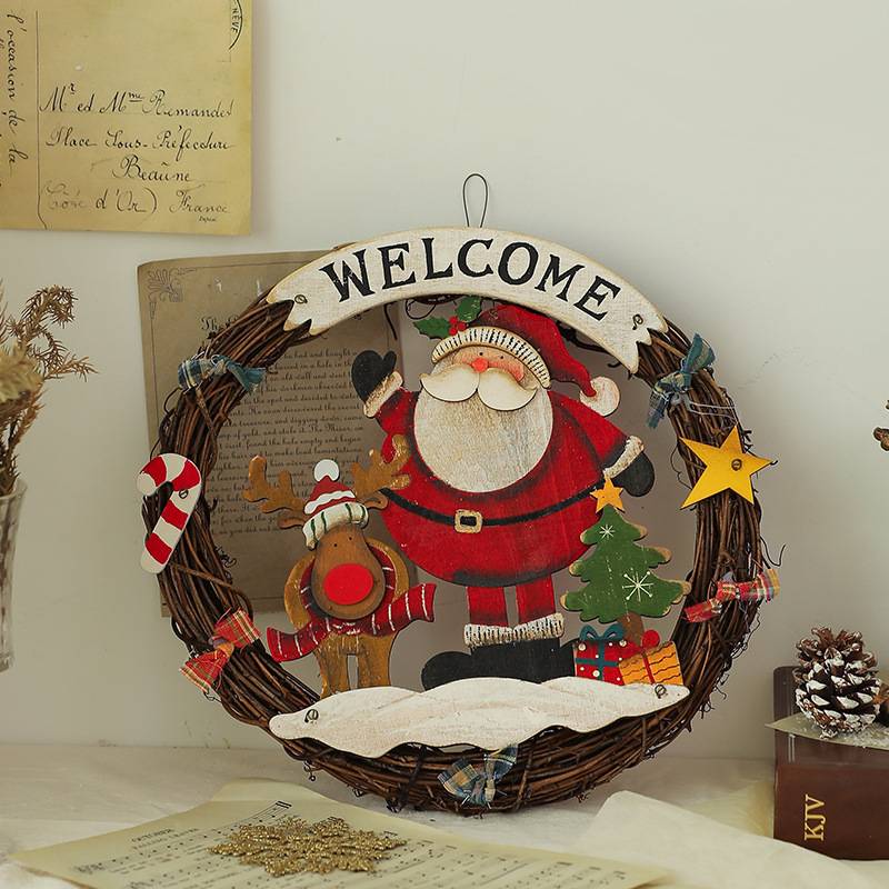 Couronne de Noël tressée - Couronne de bienvenue pour Noël - Décoration de Noël - Couronne en bois - Diamètre 25 cm (Père Noël-M) - Image 5