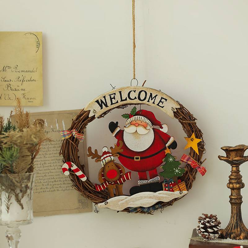 Couronne de Noël tressée - Couronne de bienvenue pour Noël - Décoration de Noël - Couronne en bois - Diamètre 25 cm (Père Noël-M) - Image 2
