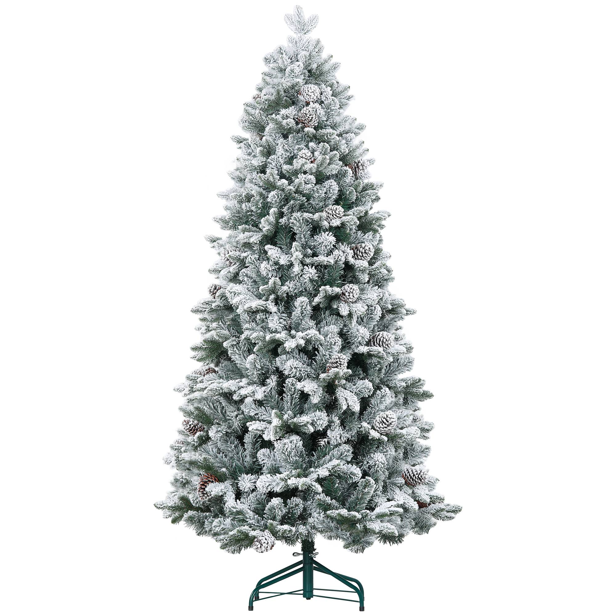 Sapin de Noël artificiel 180 cm Arbre de Noël avec support en métal 1489 branches enneigées, pommes de pin, vert - Image 2
