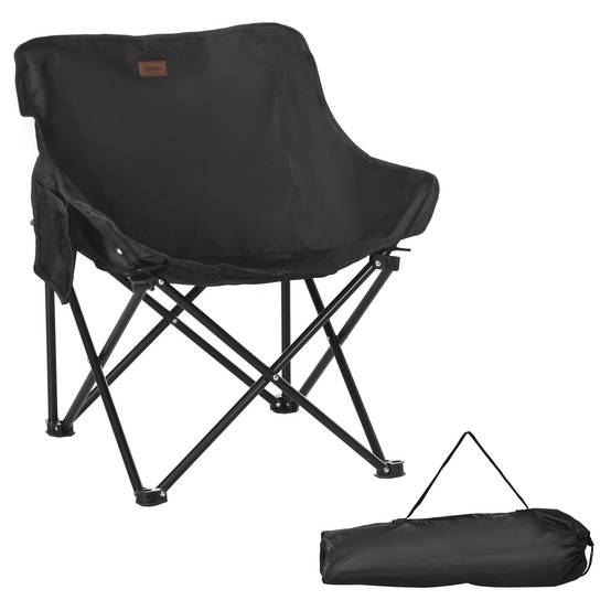 Fauteuil Camping Pliable Acier Oxford Jardin Plage Avec Poche et Sac Noir - ComfortXL Outdoor Living - Image 2