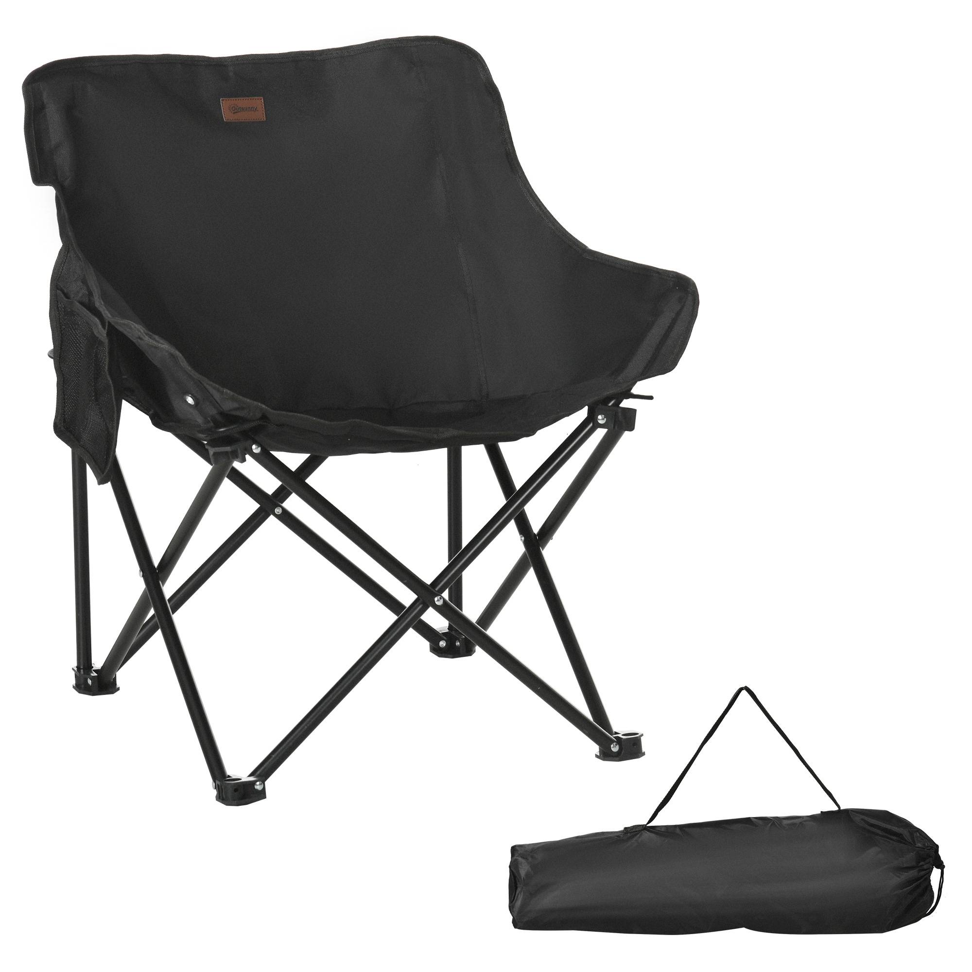 Fauteuil Camping Pliable Acier Oxford Jardin Plage Avec Poche et Sac Noir - ComfortXL Outdoor Living - Image 2