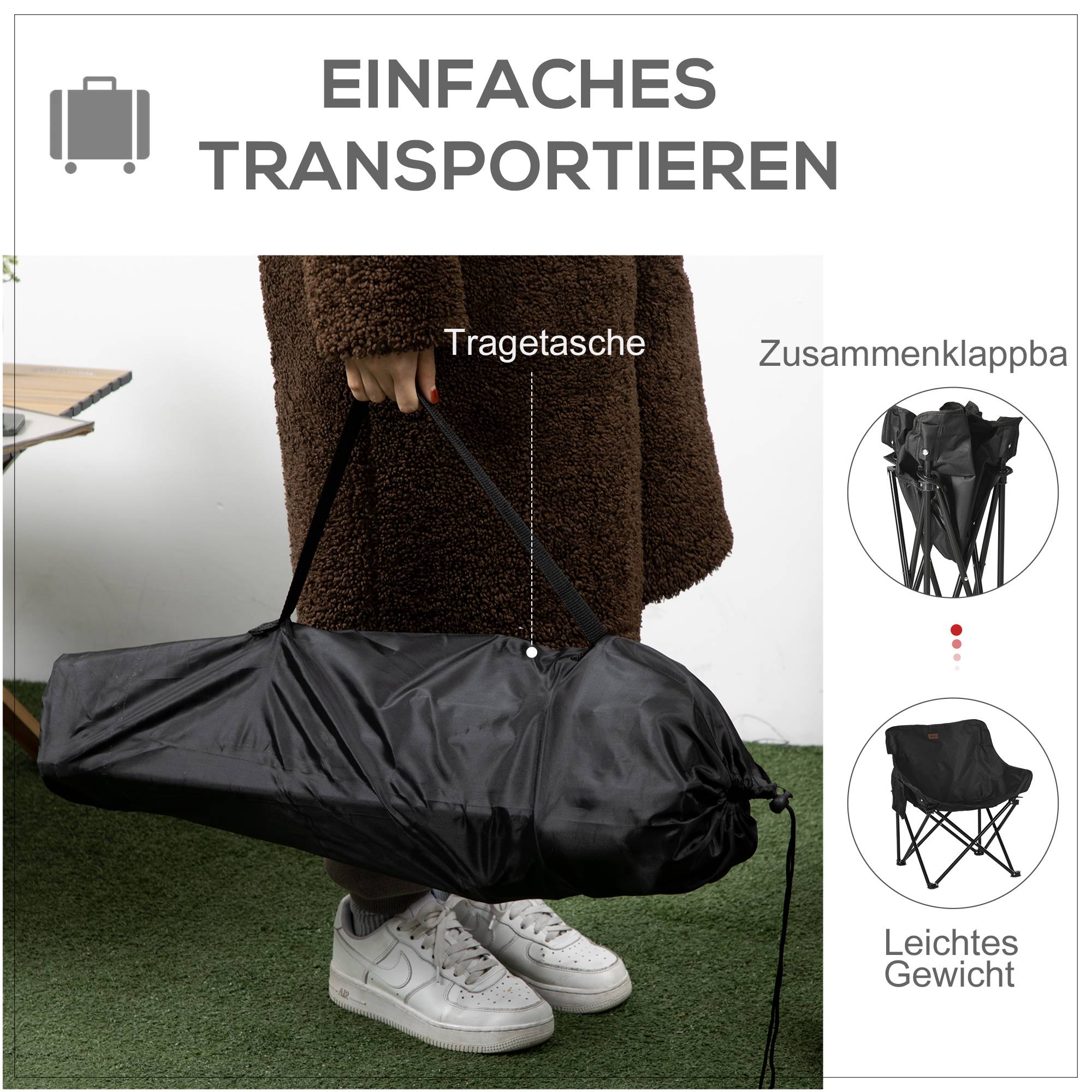 Fauteuil Camping Pliable Acier Oxford Jardin Plage Avec Poche et Sac Noir - ComfortXL Outdoor Living - Image 4
