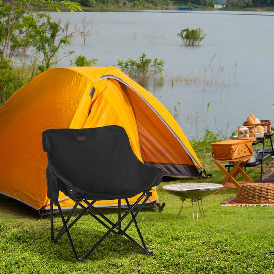 Fauteuil Camping Pliable Acier Oxford Jardin Plage Avec Poche et Sac Noir - ComfortXL Outdoor Living - Image 1