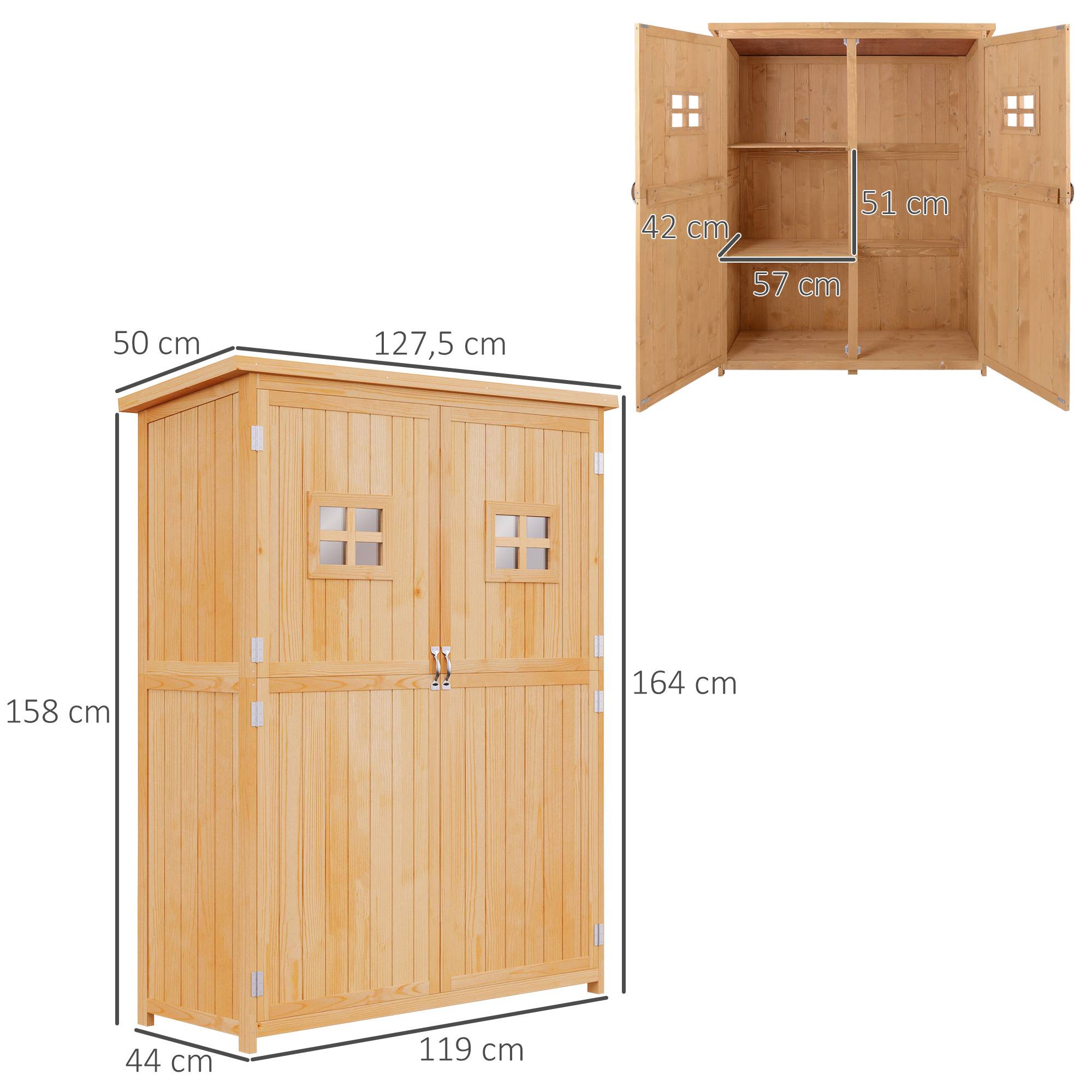 Outsunny - Abri de jardin armoire sur pied dim. 128 x 50 x 164 cm 2 étagères 2 portes 2 fenêtres toit bitumé bois - Image 6