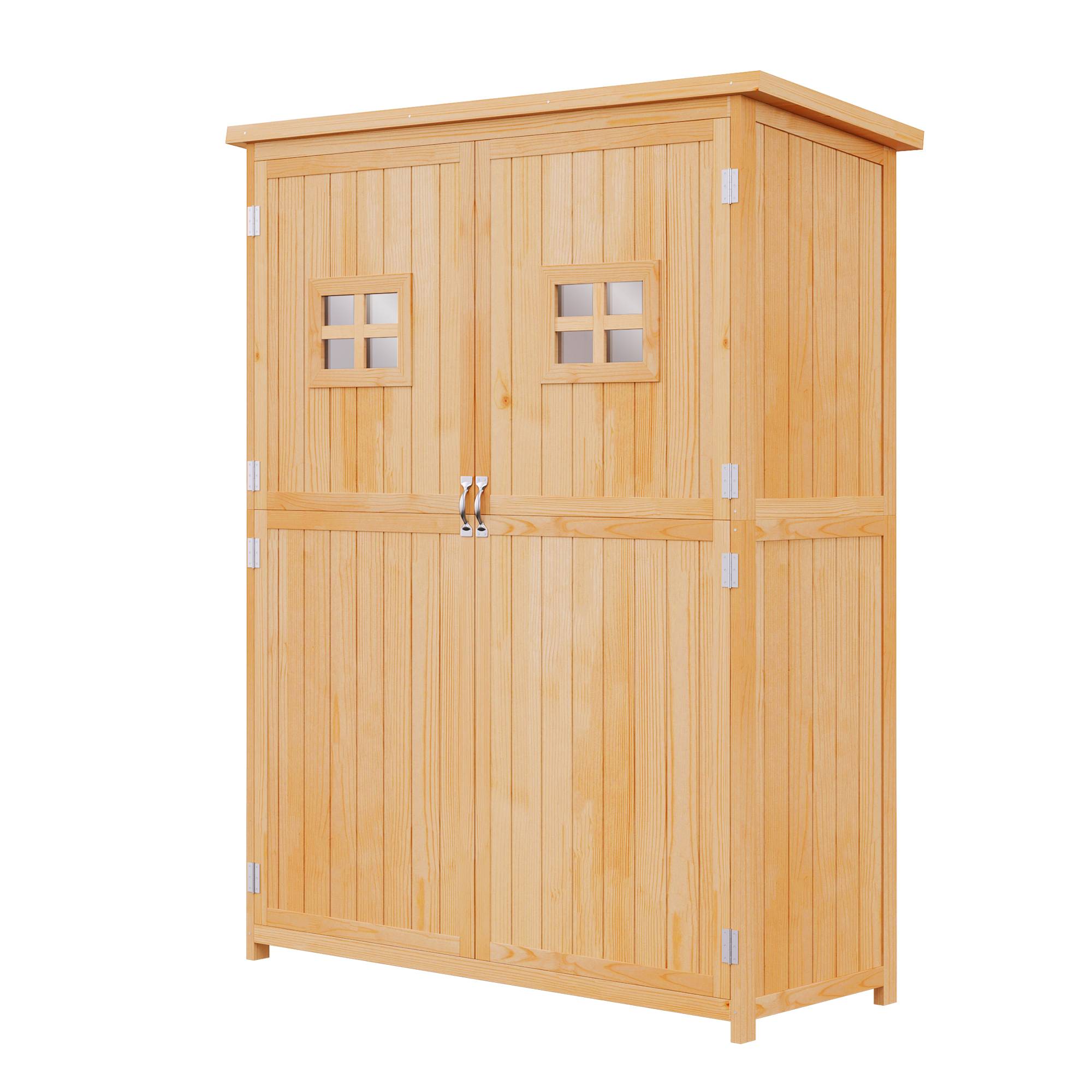Outsunny - Abri de jardin armoire sur pied dim. 128 x 50 x 164 cm 2 étagères 2 portes 2 fenêtres toit bitumé bois - Image 2