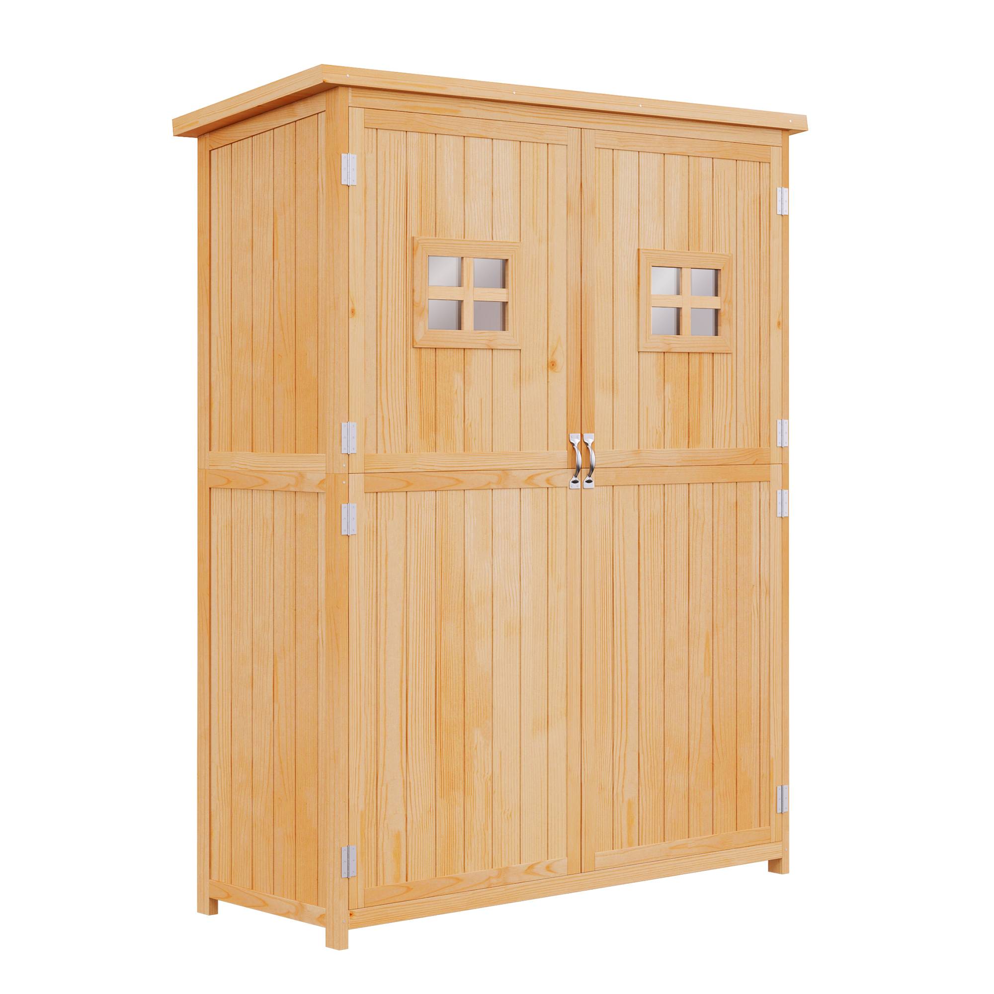 Outsunny - Abri de jardin armoire sur pied dim. 128 x 50 x 164 cm 2 étagères 2 portes 2 fenêtres toit bitumé bois - Image 1