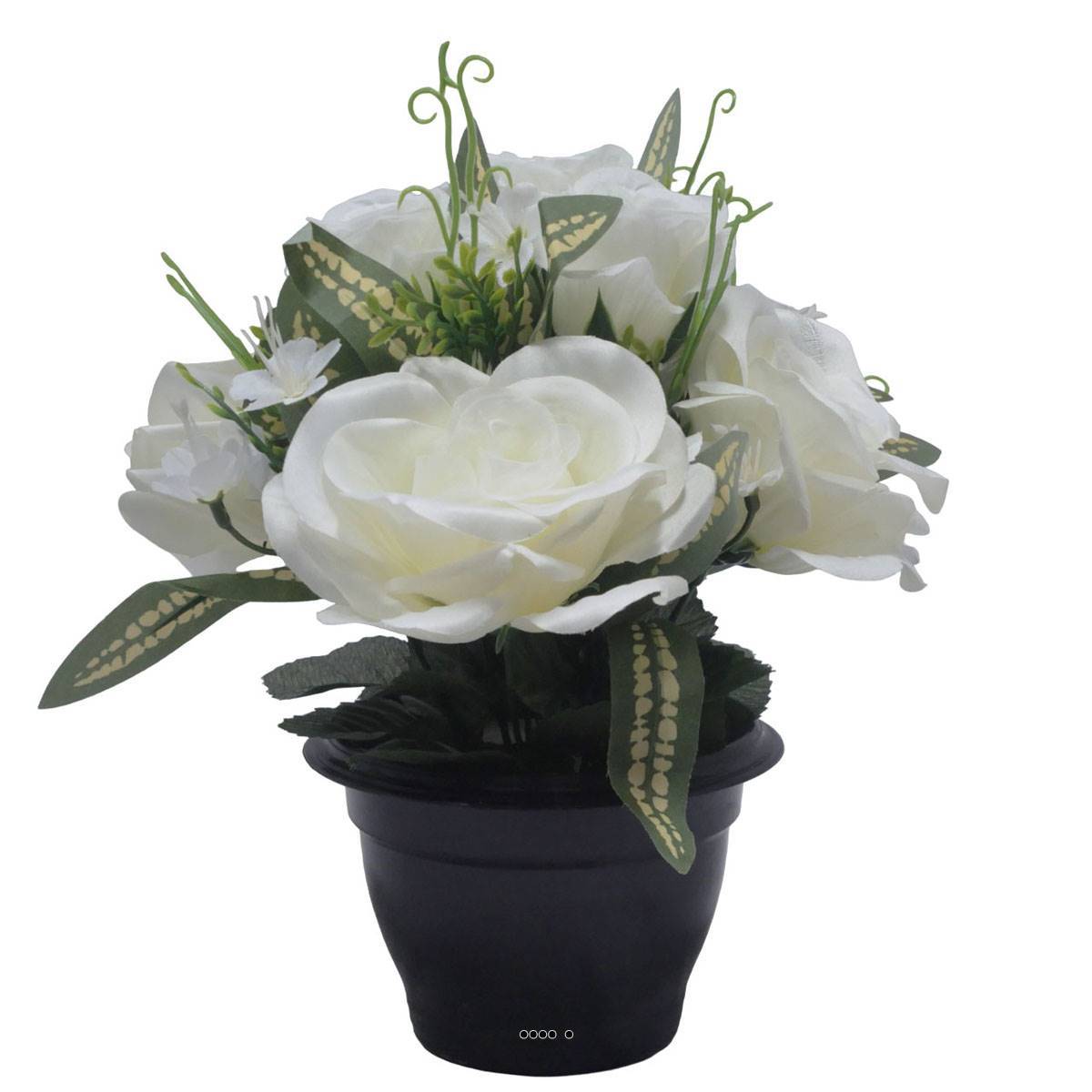 Pot de roses, bouton de rose et mini fleurs creme artificiels pour la Toussaint - Image 2