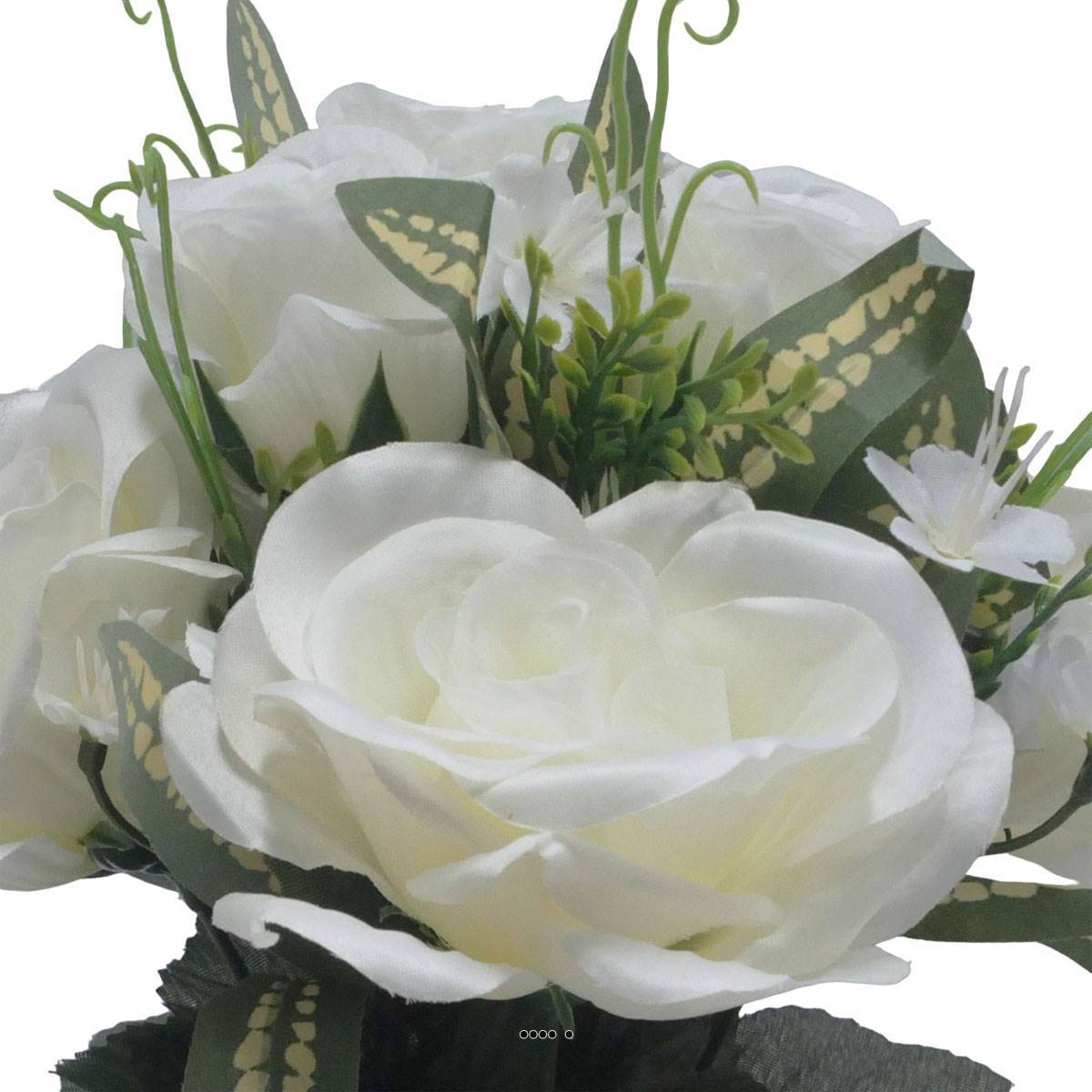 Pot de roses, bouton de rose et mini fleurs creme artificiels pour la Toussaint - Image 3