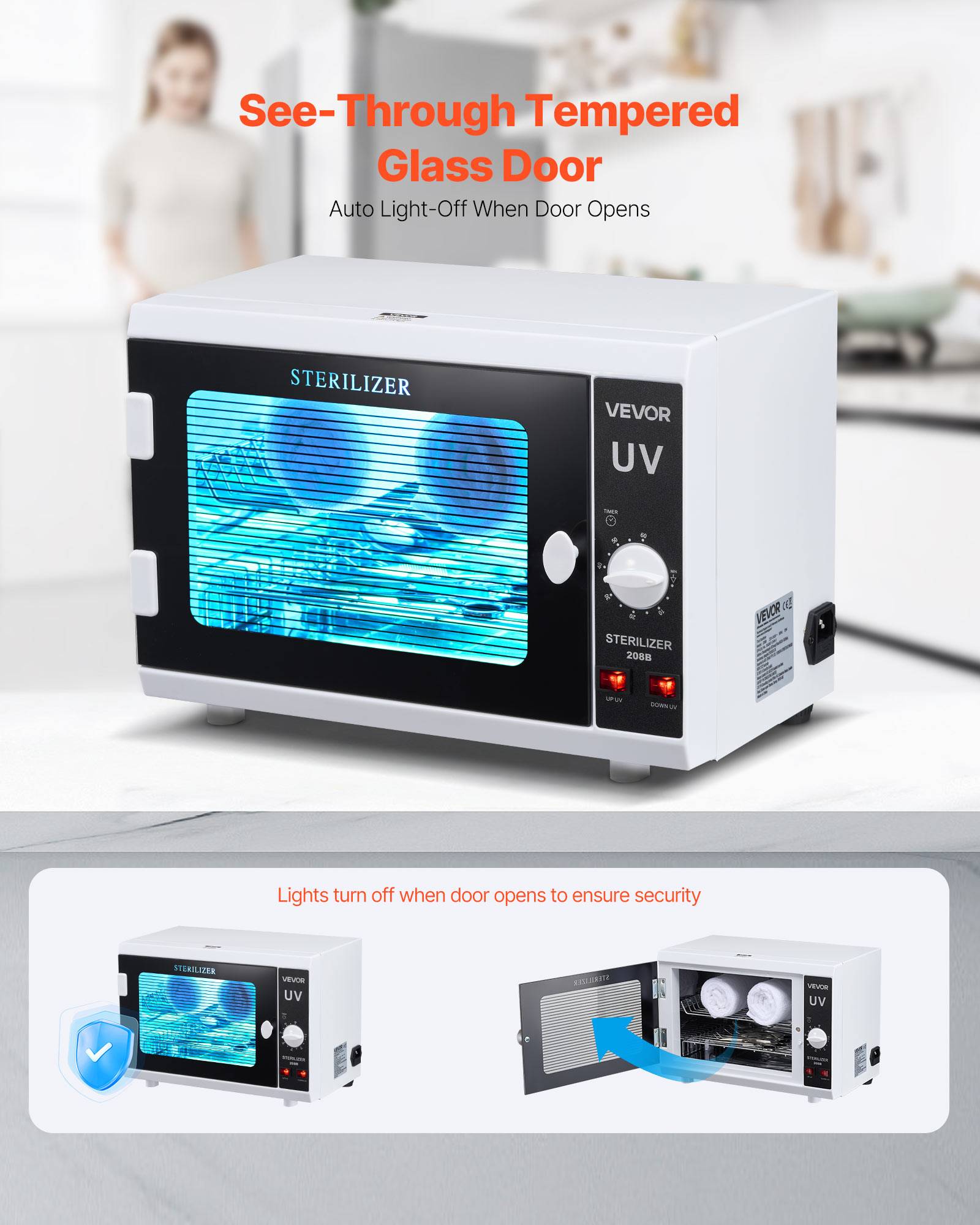 VEVOR Stérilisateur UV 12 L avec Bouton de Commande pour Désinfection Manucure - Image 5
