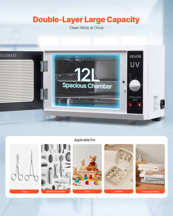 VEVOR Stérilisateur UV 12 L avec Bouton de Commande pour Désinfection Manucure - Image 3