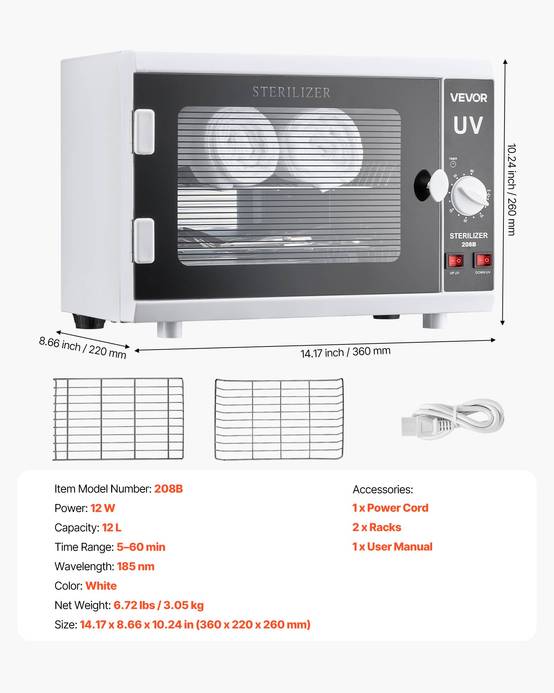 VEVOR Stérilisateur UV 12 L avec Bouton de Commande pour Désinfection Manucure - Image 7