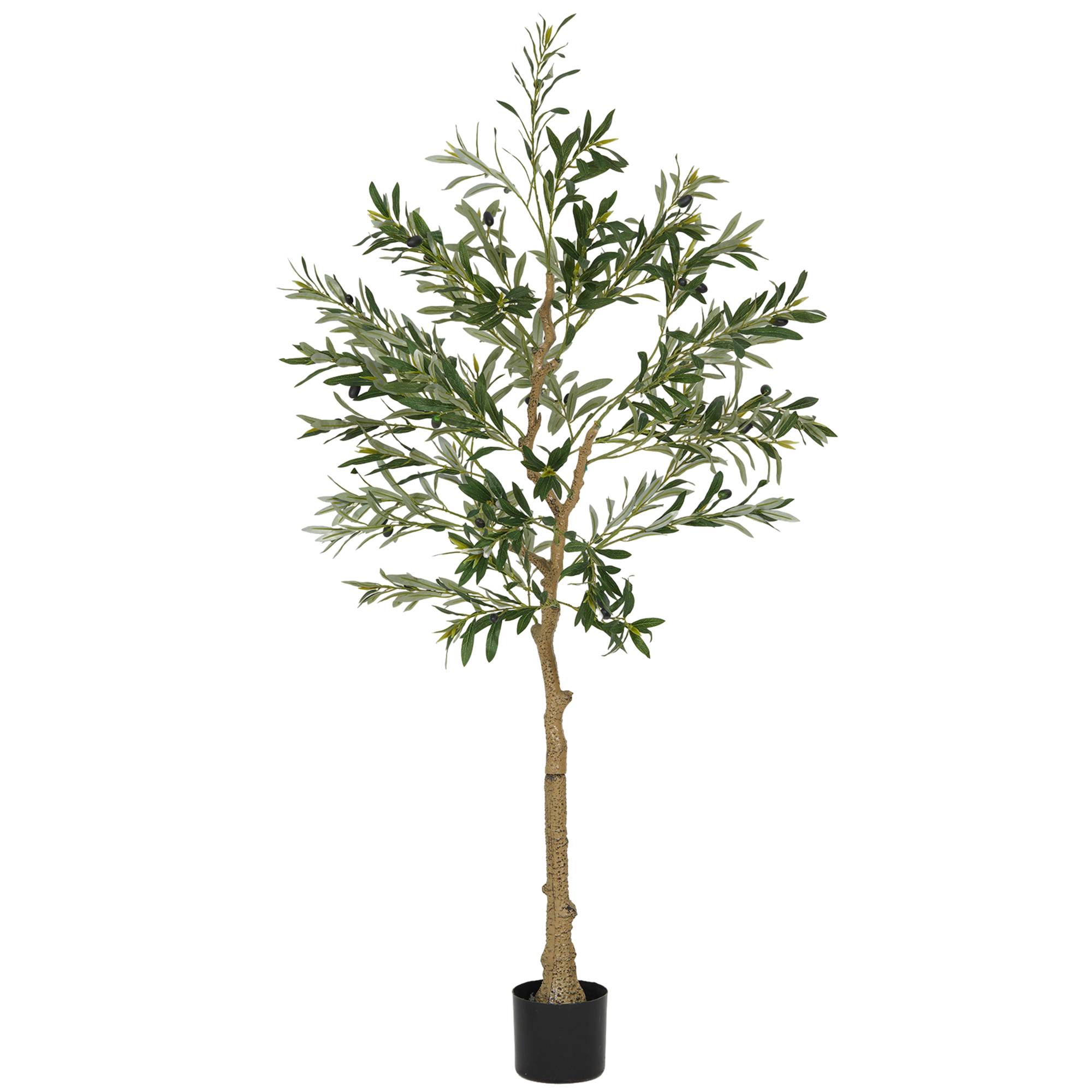 Sans Marque - Olivier artificiel, 150 cm, 720 feuilles, 40 olives, pot robuste, vert