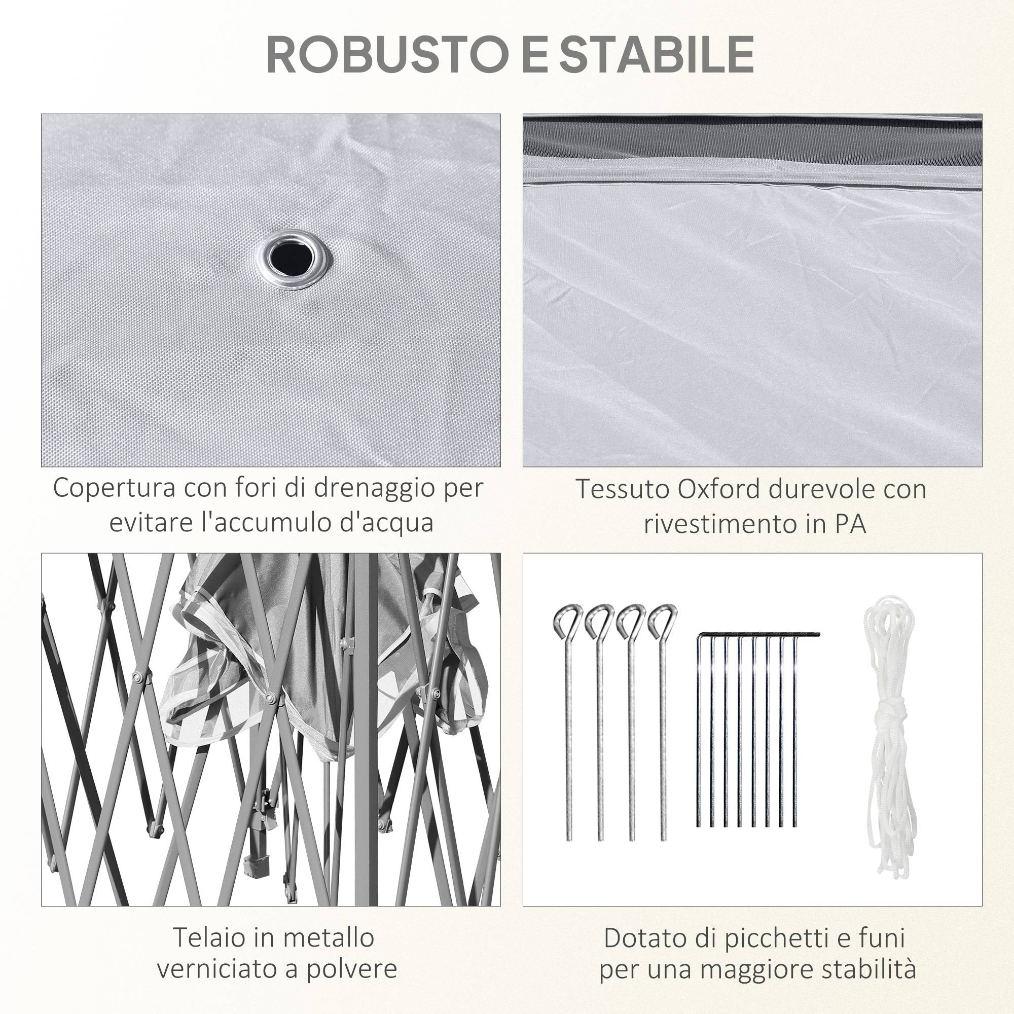 Tonnelle pliante d'extérieur à hauteur réglable avec moustiquaires, 3,3 x 3,3 x 2,8 m, grise - Image 9
