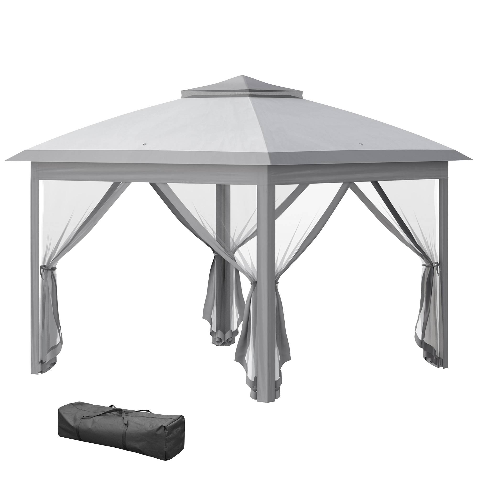 Tonnelle pliante d'extérieur à hauteur réglable avec moustiquaires, 3,3 x 3,3 x 2,8 m, grise - Image 1