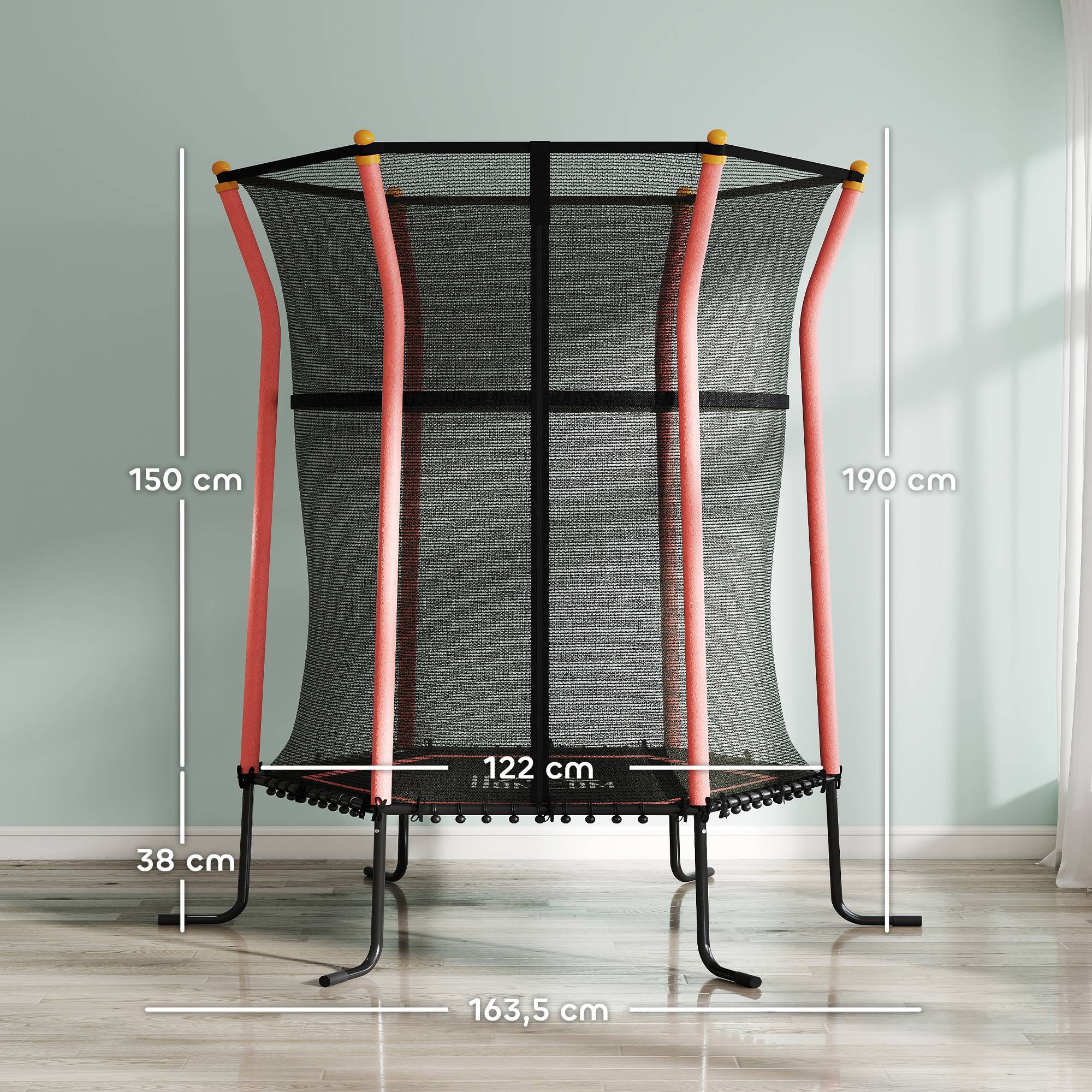 Trampoline pour enfant Ø 1,63 x 1,9 m filet de sécurité porte zippée 6 poteaux rembourrés inclus - Image 5
