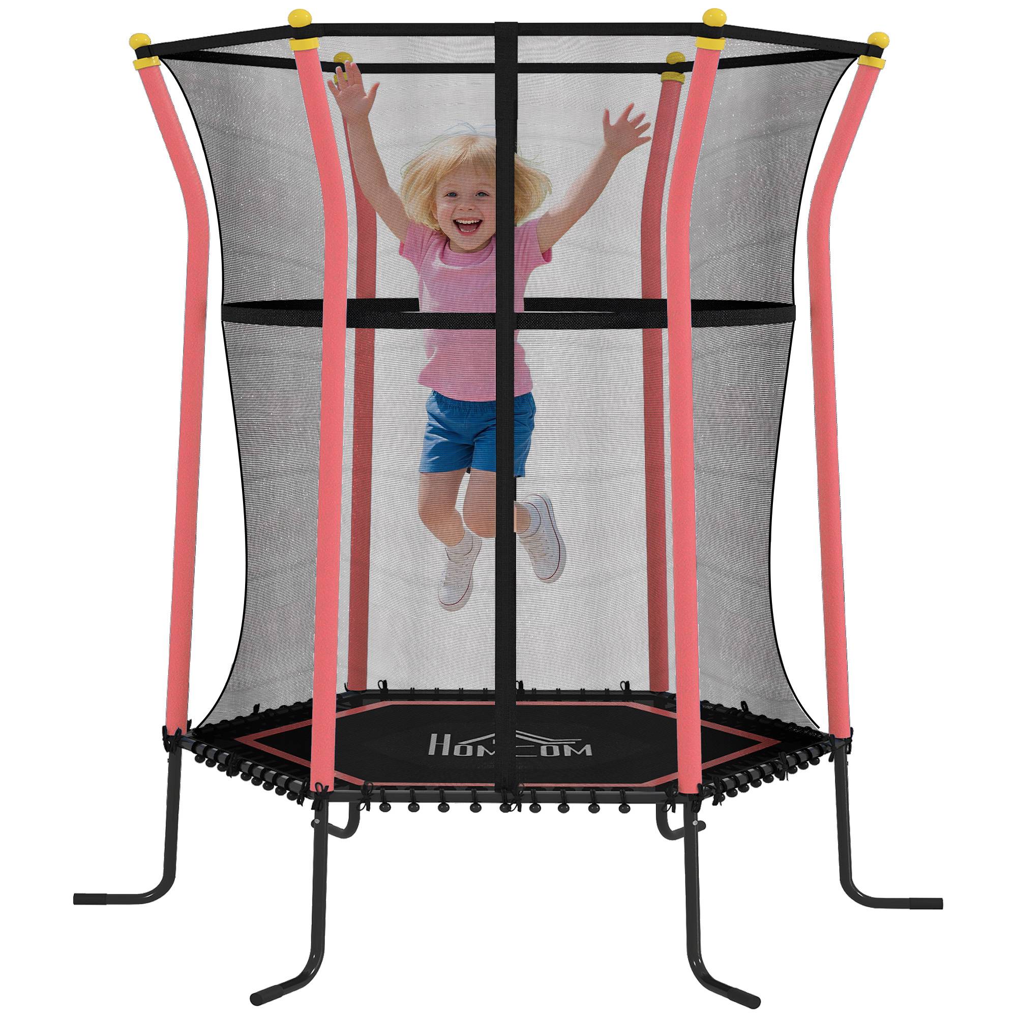 Trampoline pour enfant Ø 1,63 x 1,9 m filet de sécurité porte zippée 6 poteaux rembourrés inclus - Image 1