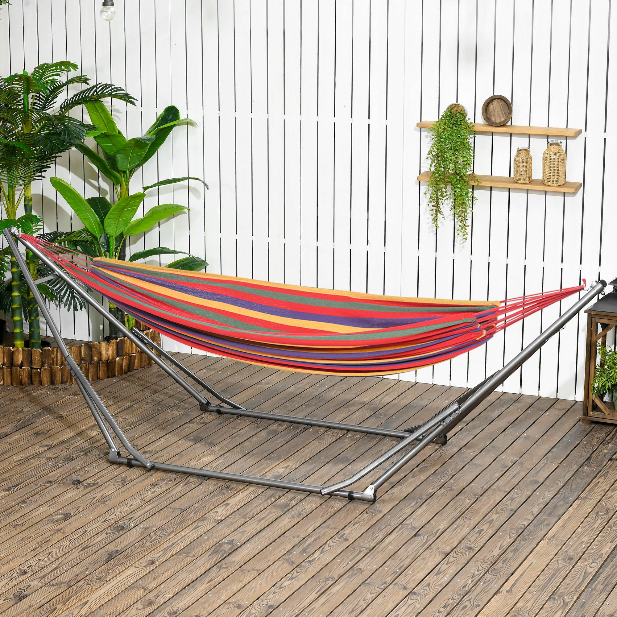 Support hamac 2 en 1 extérieur avec fonction étendoir, structure robuste et résistante 290x92x88 cm noir - Image 3