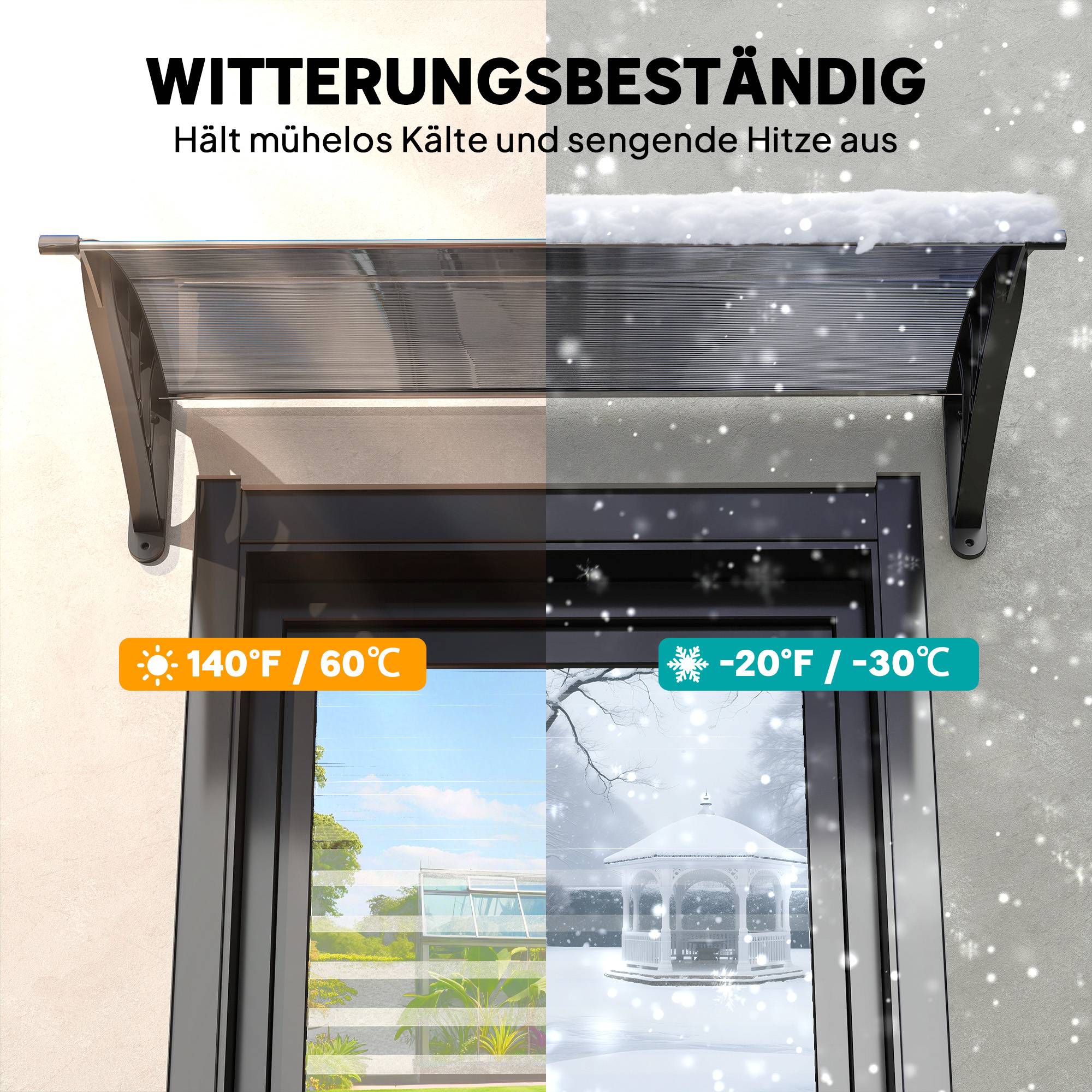 Auvent de porte polycarbonate pour fenêtre et entrée protection UV 100x75cm Noir - ComfortXL Outdoor Living - Image 8