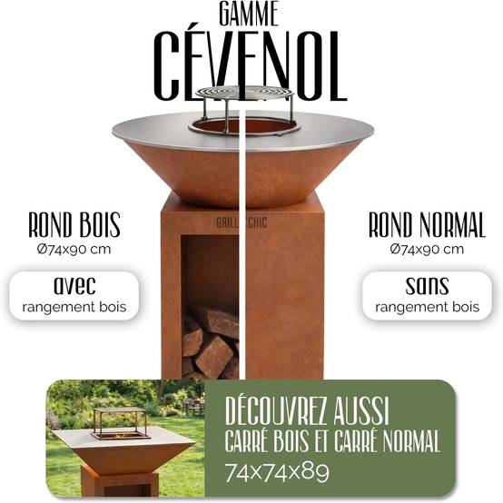 P Rond G GRILL'CHIC - Pack Privilège Brasero Cévenol Corten Bois Rond - Simple ...