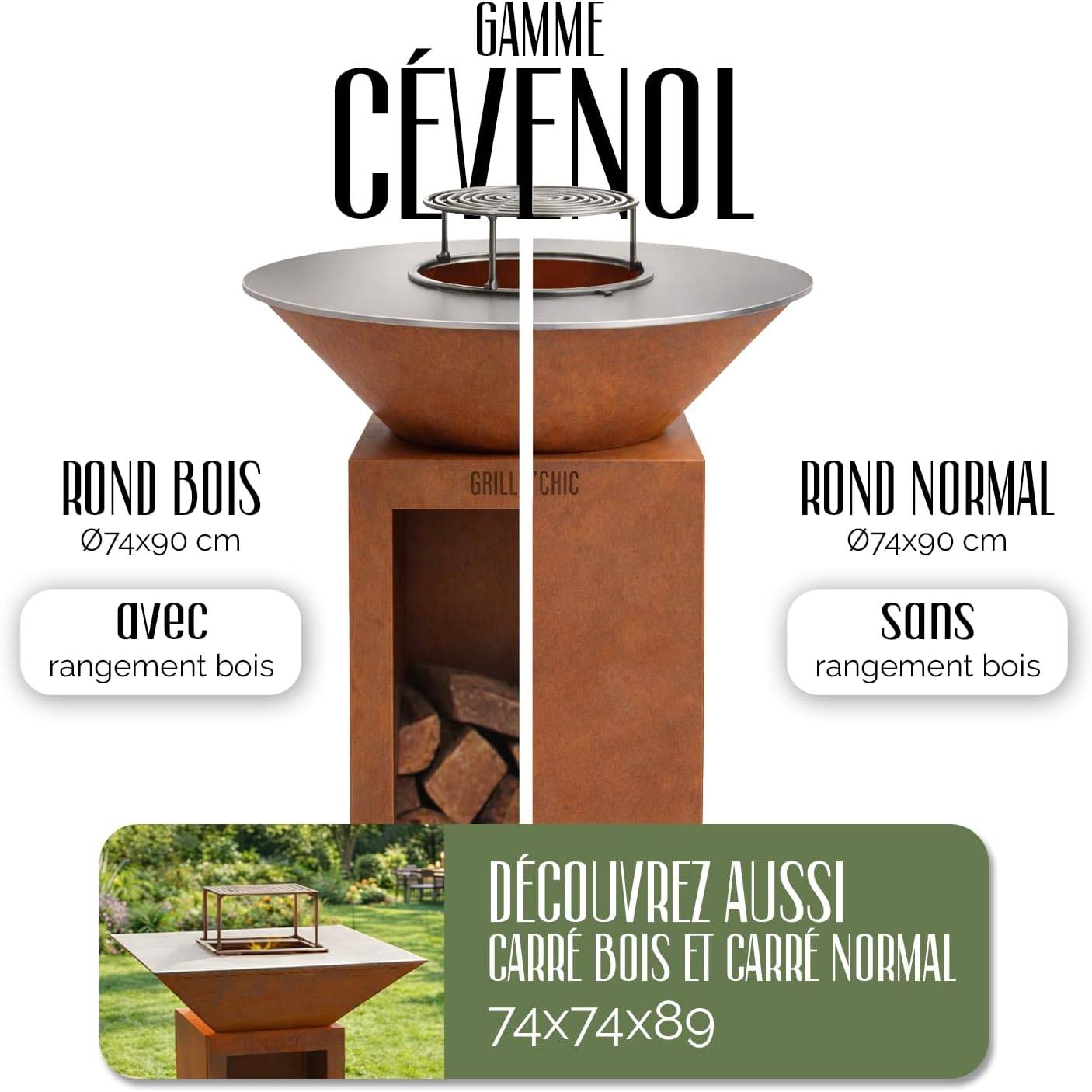 GRILL'CHIC - Pack Privilège Brasero Cévenol Corten Bois Rond - Simple ...