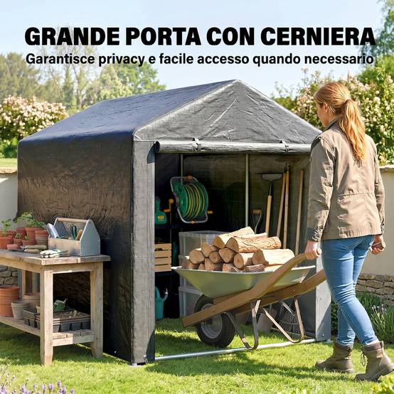 Abri outils tente garage vélo moto, bâche anti-UV, 1,6x2m, gris foncé - Image 8