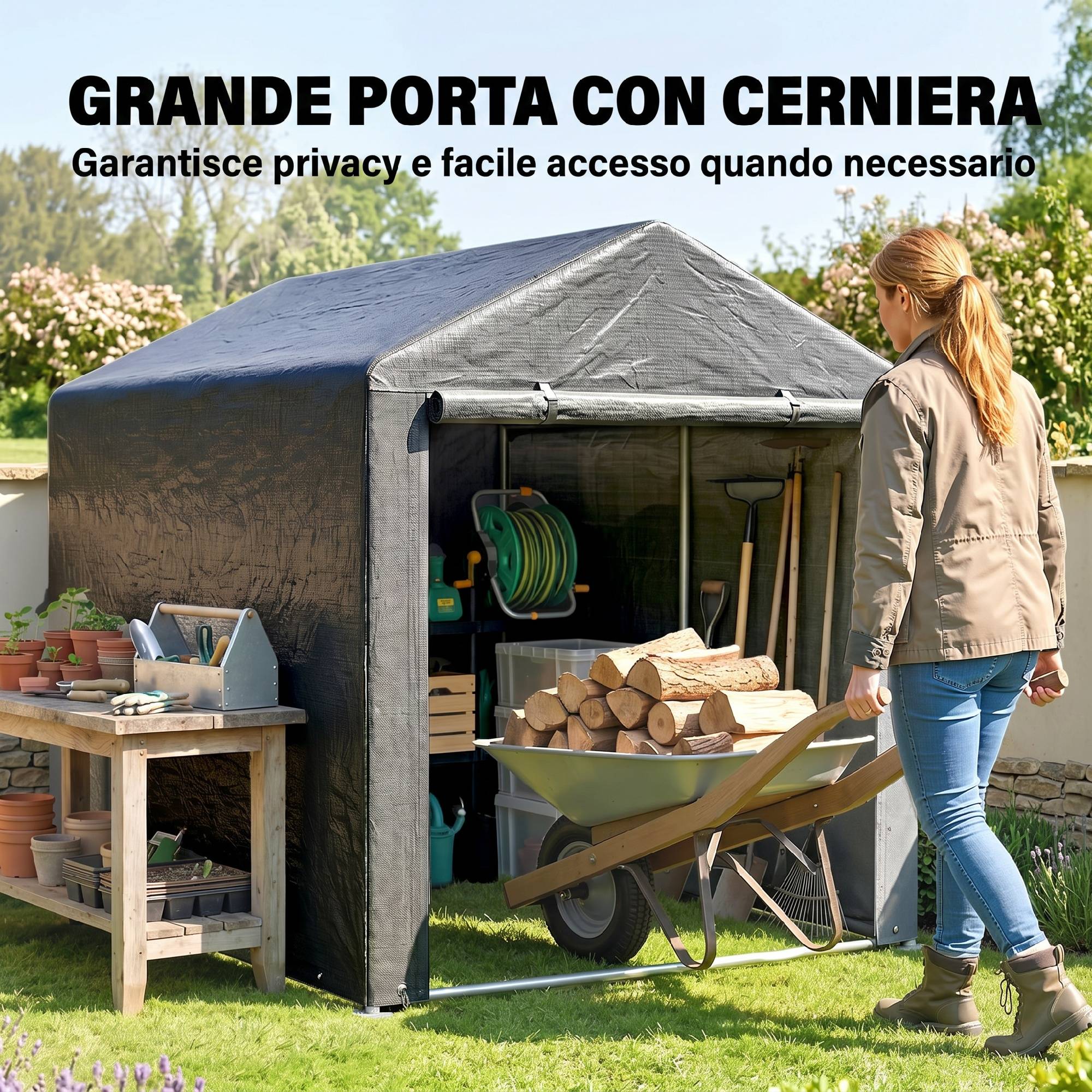 Abri outils tente garage vélo moto, bâche anti-UV, 1,6x2m, gris foncé - Image 8