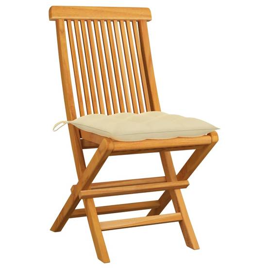 Lot de 2 Chaises de jardin et coussins - Chaises d'extérieur - Fauteuils de jardin blanc crème Teck massif-JU12621 - Image 1