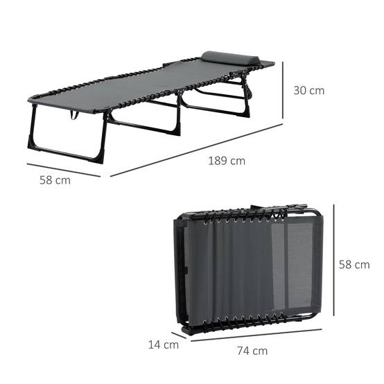 Chaise longue de jardin pliante avec dossier inclinable 5 positions et coussin, 185 x 58 x 30 cm, grise - Image 5