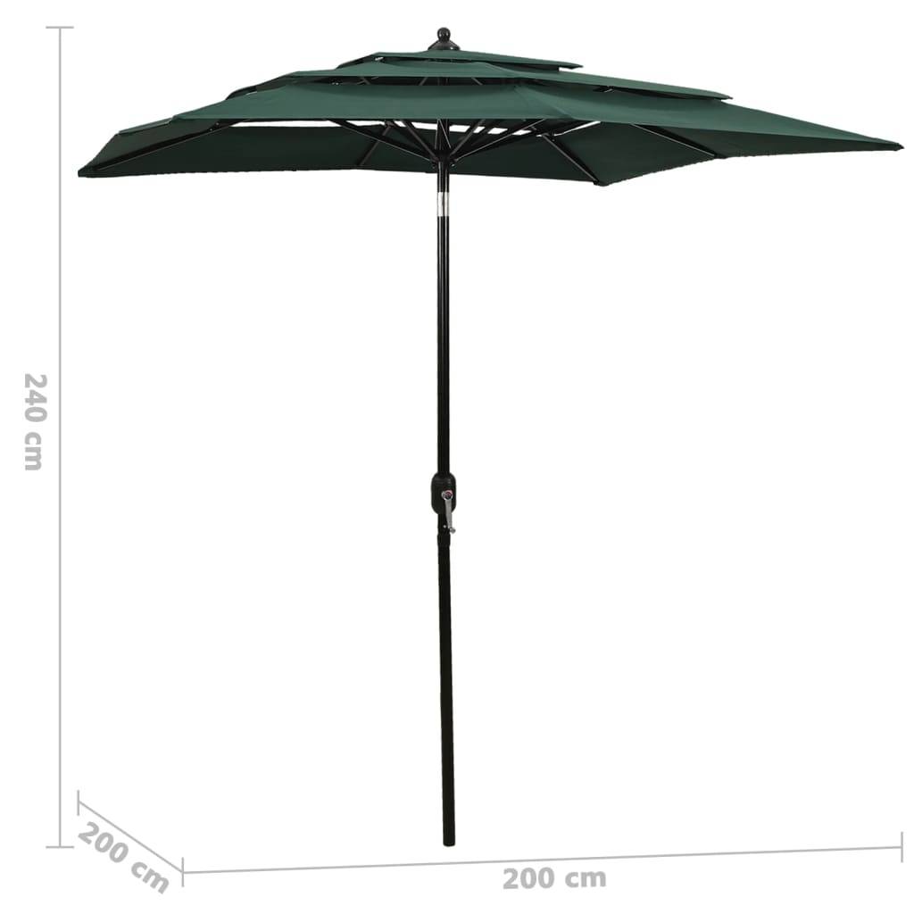 Helloshop26 - Parasol à 3 niveau x avec mât en aluminium 2 x 2 m vert - Image 6