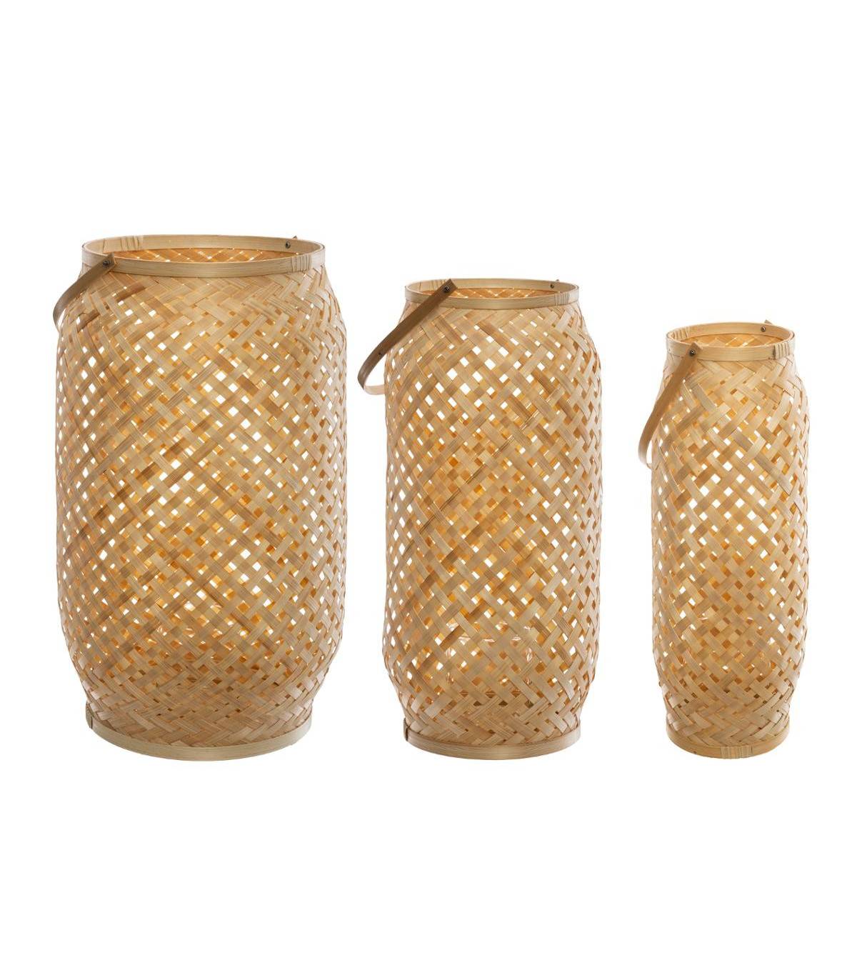 Lot de 3 Lanternes Photophore en Bambou Bougeoirs en Verre - Image 1