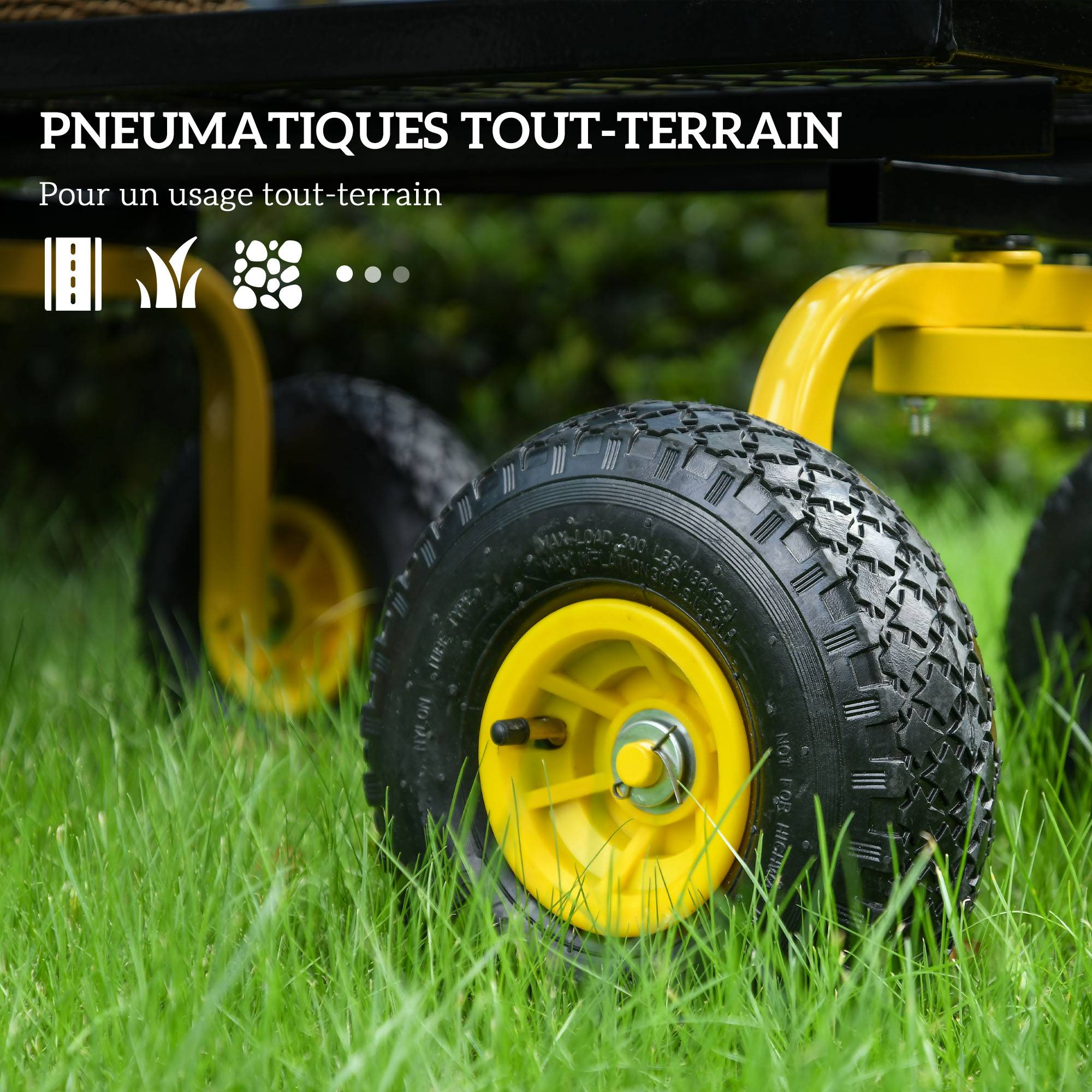 Chariot de jardin acier jaune 94 x 48.5 x 100 cm - PANGIVO - Image 7