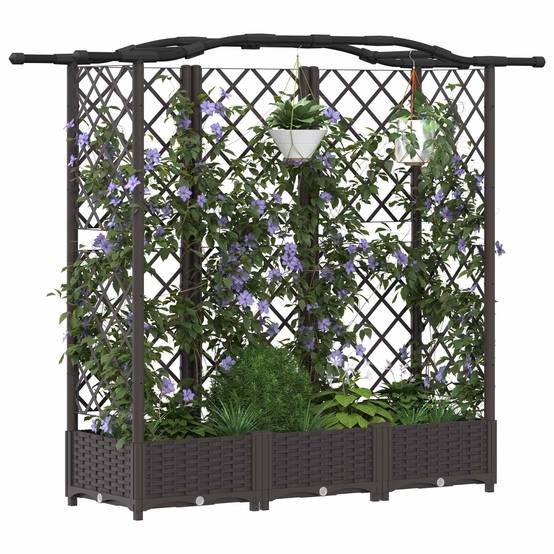 Lit Potager Surélevé Treillis PP Jardin Support Plantes Toit Courbé 163x40x123cm Marron - ComfortXL Outdoor Living - Image 3