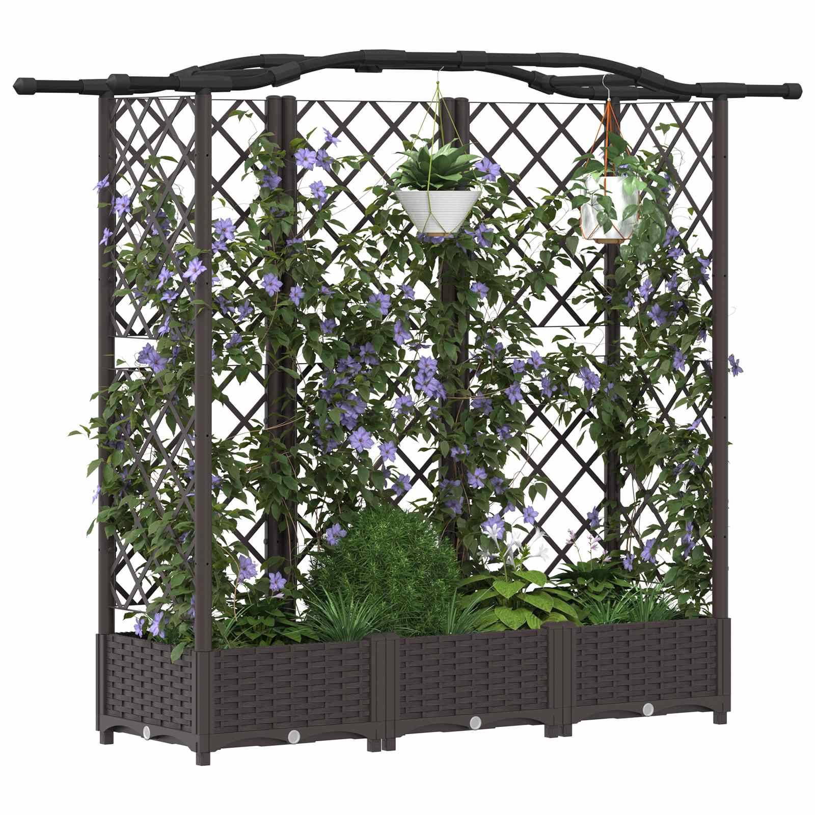 Lit Potager Surélevé Treillis PP Jardin Support Plantes Toit Courbé 163x40x123cm Marron - ComfortXL Outdoor Living - Image 3