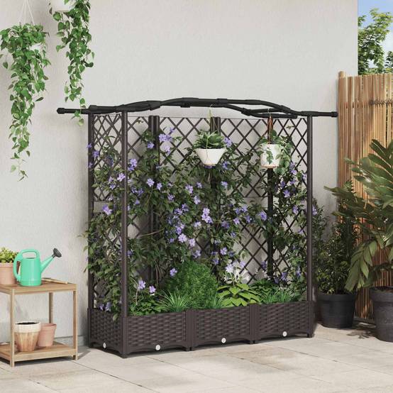 Lit Potager Surélevé Treillis PP Jardin Support Plantes Toit Courbé 163x40x123cm Marron - ComfortXL Outdoor Living - Image 1