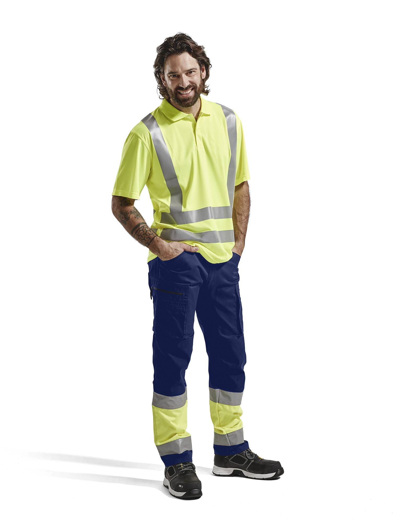 Pantalon artisan haute-visibilité +stretch Marine/Jaune fluo | 155118118933 - Blaklader
