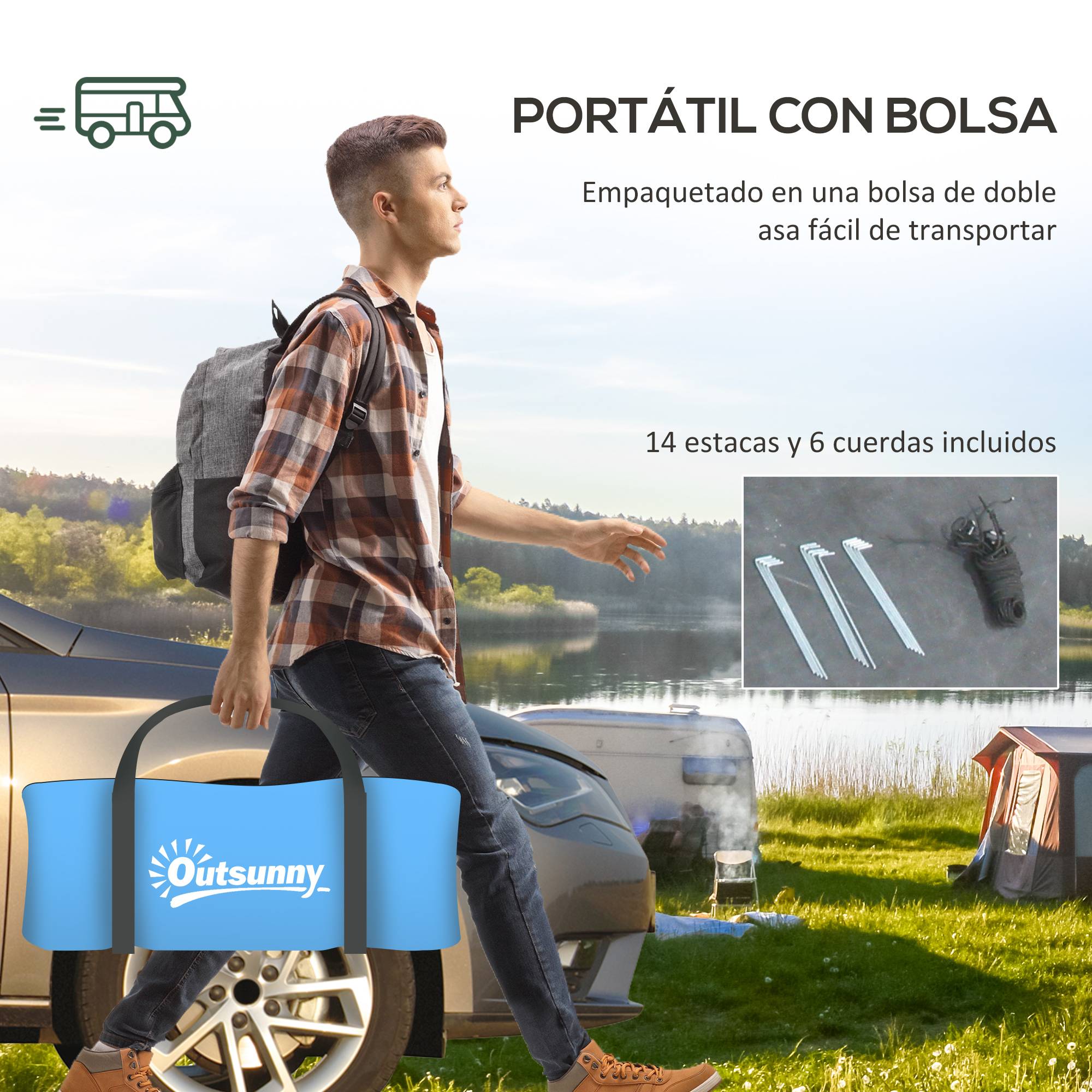 ComfortXL - Tente de camping tissu imperméable plein air 3 personnes 470x220x150cm Bleu - ComfortXL Outdoor Living - Image 9