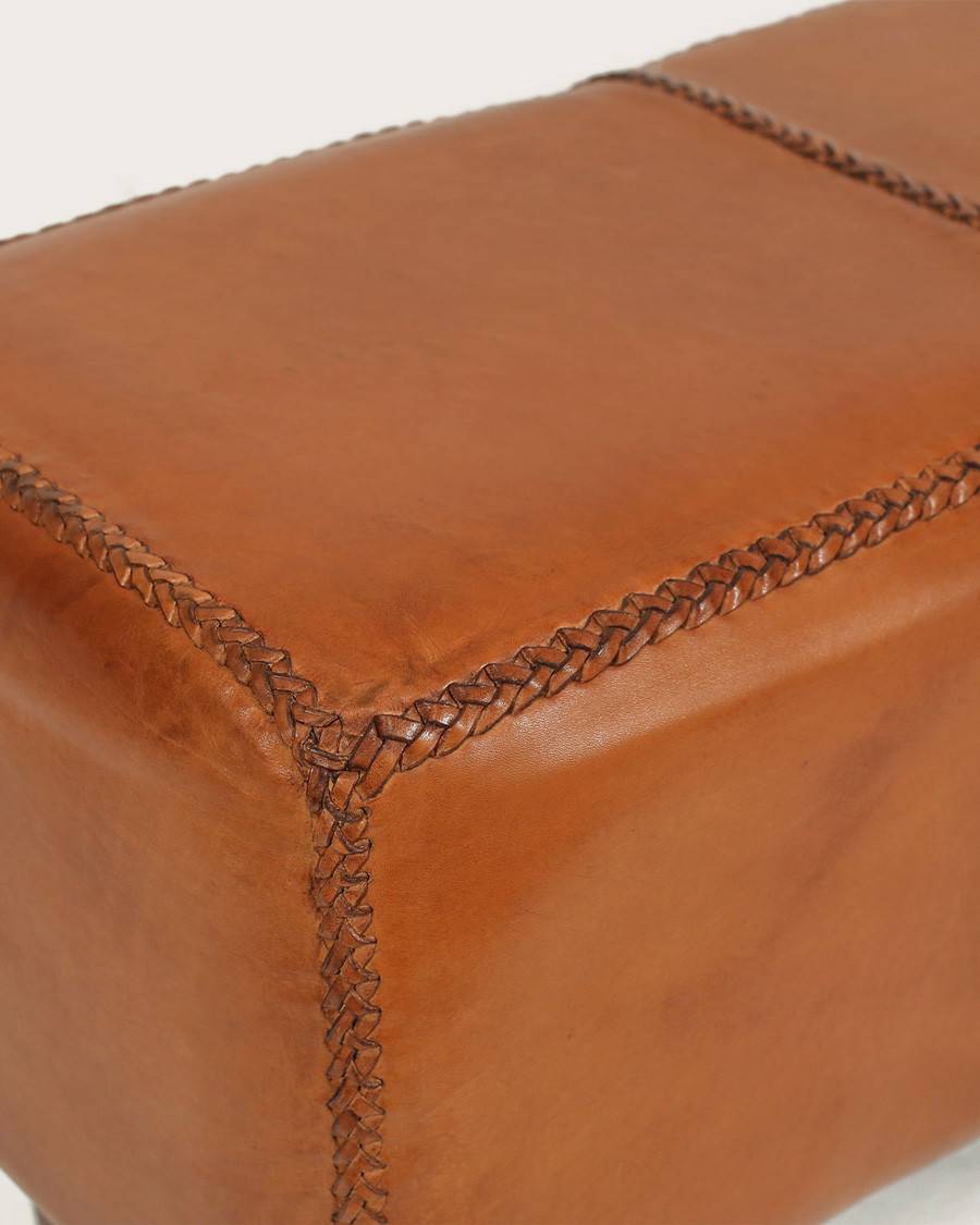 Tula - Banc rembourré en teck massif et cuir marron - UNIQKA - Image 6