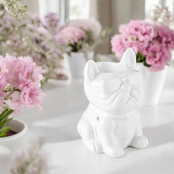 Brûle-Parfum Céramy Boubou blanc -Objet artisanal à la Mode-Brûleur Fondant parfumé -Déco Bouledogue - 45 ml - H 15,5cm – Zen'Arôme - Image 6