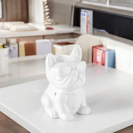 Brûle-Parfum Céramy Boubou blanc -Objet artisanal à la Mode-Brûleur Fondant parfumé -Déco Bouledogue - 45 ml - H 15,5cm – Zen'Arôme - Image 9