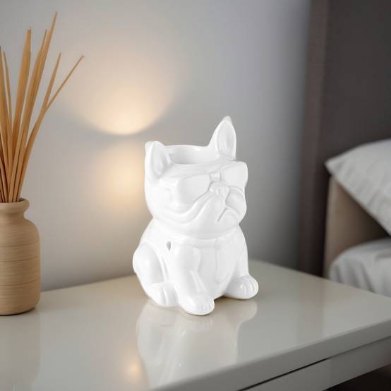 Brûle-Parfum Céramy Boubou blanc -Objet artisanal à la Mode-Brûleur Fondant parfumé -Déco Bouledogue - 45 ml - H 15,5cm – Zen'Arôme - Image 8