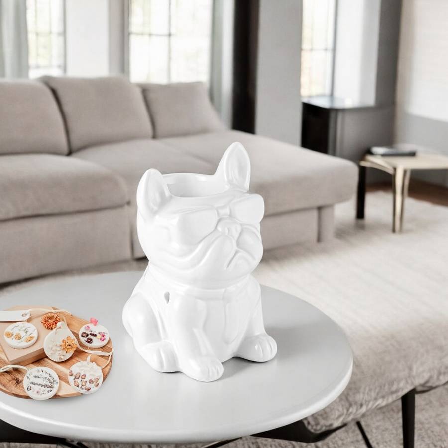 Brûle-Parfum Céramy Boubou blanc -Objet artisanal à la Mode-Brûleur Fondant parfumé -Déco Bouledogue - 45 ml - H 15,5cm – Zen'Arôme - Image 5