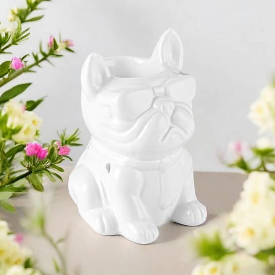 Brûle-Parfum Céramy Boubou blanc -Objet artisanal à la Mode-Brûleur Fondant parfumé -Déco Bouledogue - 45 ml - H 15,5cm – Zen'Arôme - Image 1